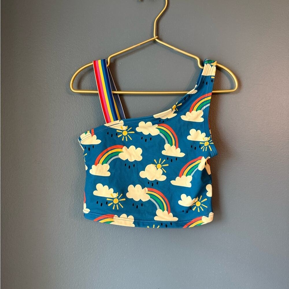 Hanna Andersson Blue Rainbow Cloud One-Shoulder‎ swim top